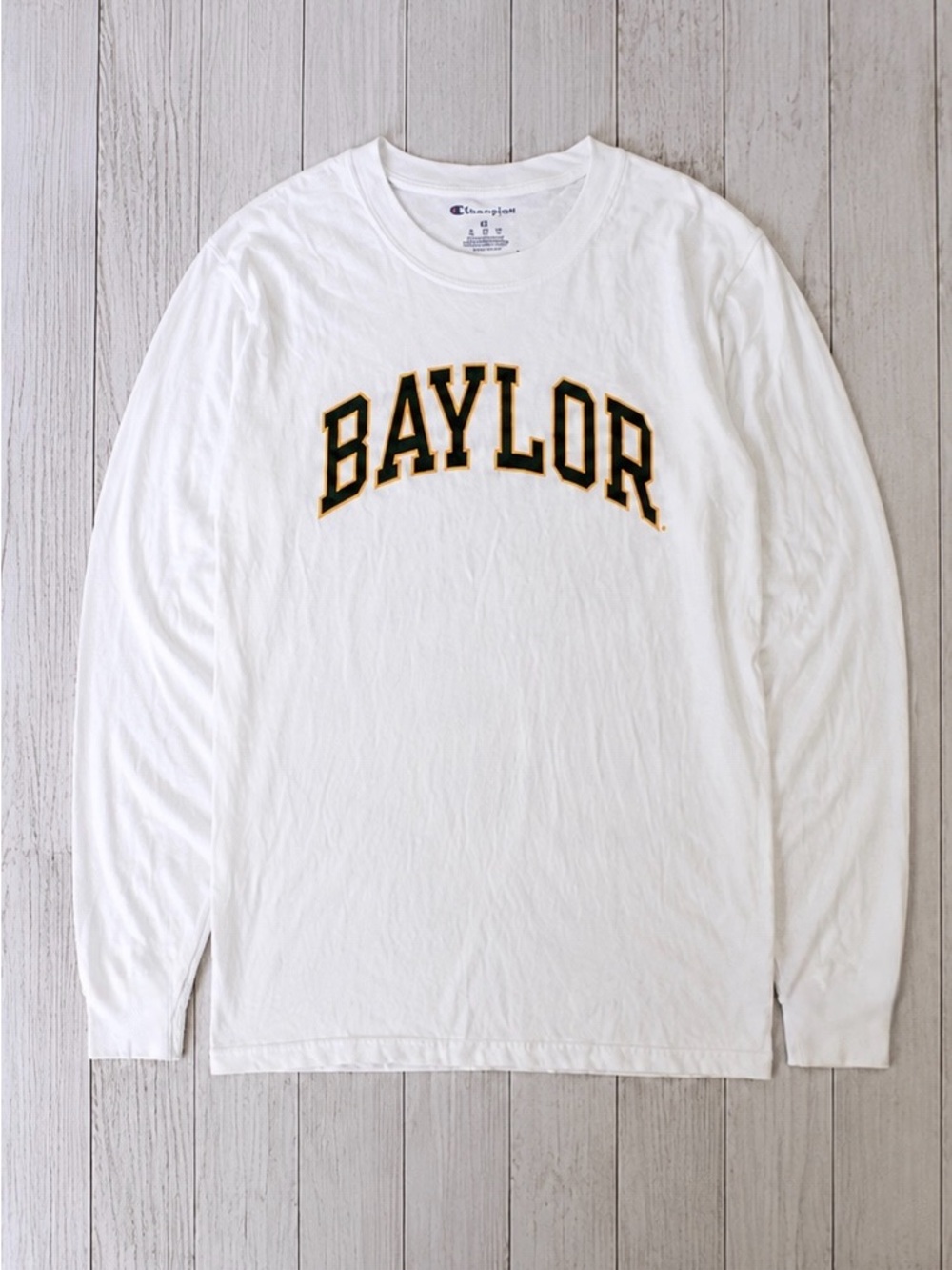 Champion Baylor University Long Sleeve Tee White Logo Shirt - Size Medium